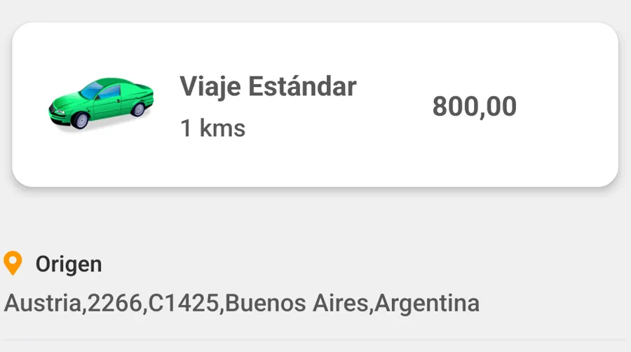 Viaje estándar con su tarifa, origen y destino antes de confirmar
